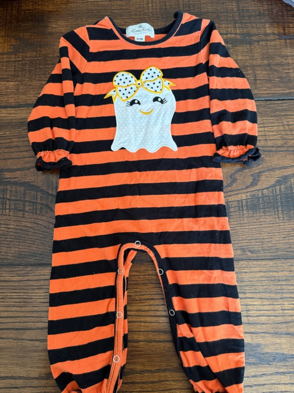 Marie Nicole Striped Orange and Black Ghost Romper